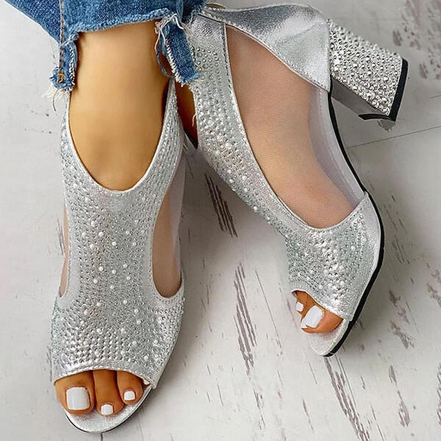 Elegant Gold Sandals Toe Women's with Peep Heeled Glitter