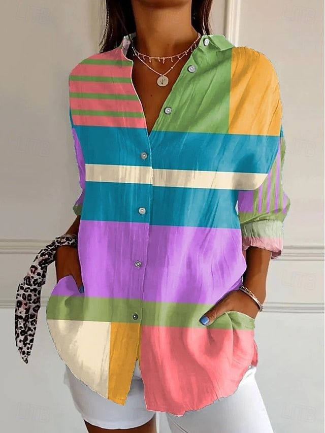 Women's Shirt Blouse Graphic Geometric Plaid Vintage