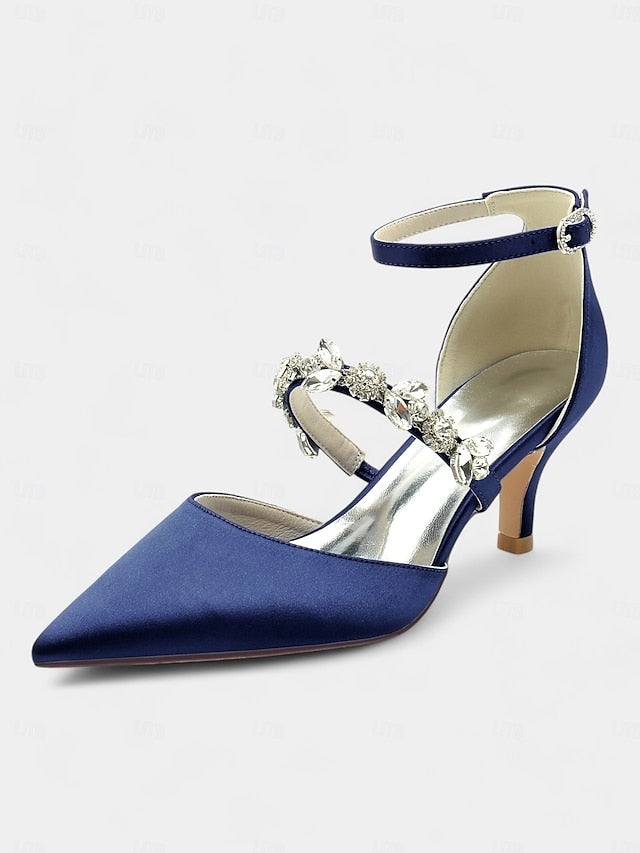 - Embellishments Rhinestone Satin Heels Black Women's with