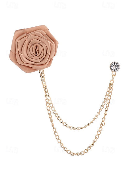 Chain – Lapel Red Men's Rose Pin with Gold Elegant