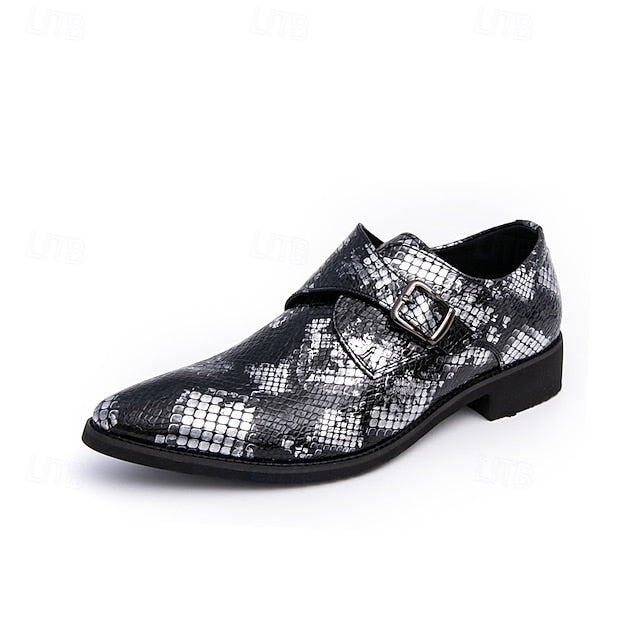 Men Monk – Formal Shoes Snake Classic Print for Strap Brown