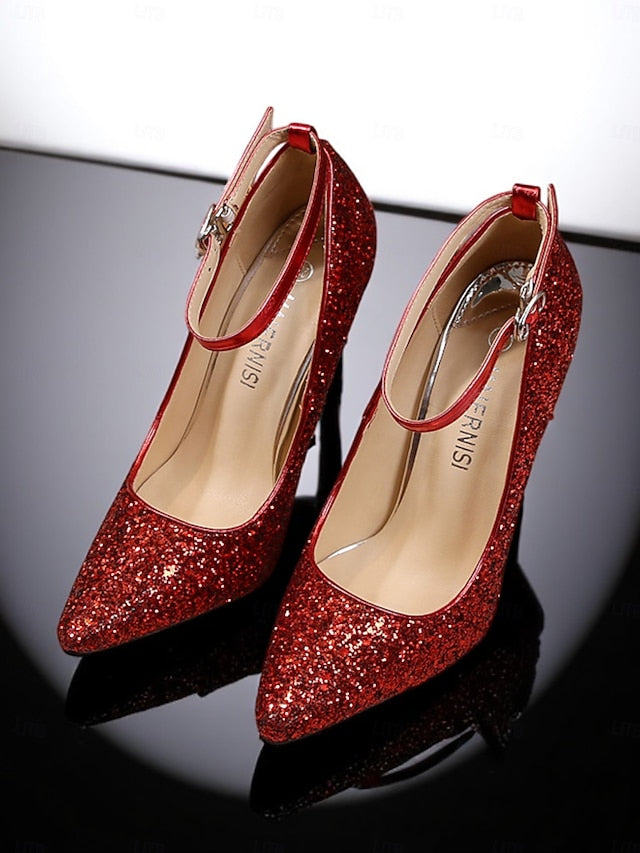 Gold – Pointed Sparkly Stiletto Heels Glitter Women's Toe