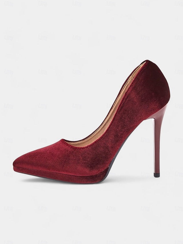 Pumps Velvet Women's with and Heel Burgundy Stiletto