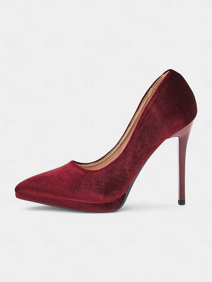 Pumps Velvet Women's with and Heel Burgundy Stiletto