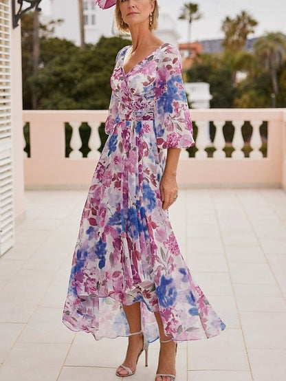 Dress Vintage V Neck Floral Mother the Elegant Bride of