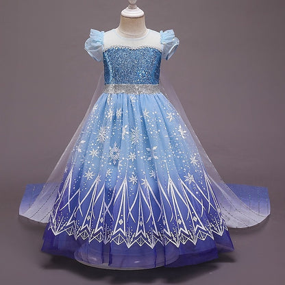 With Tulle Princess Cape Hooded Crown Dress Set Cloak Elsa