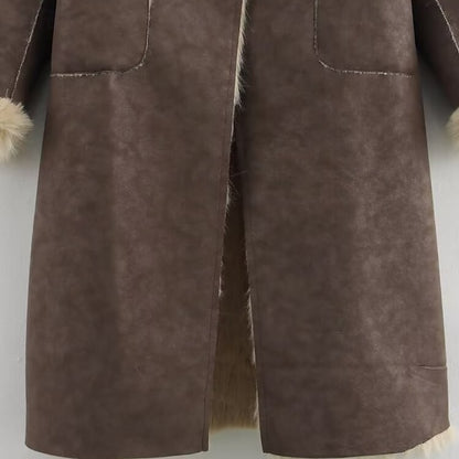 Warm Faux Fur Buttons Women's Comfortable Coat Pocket
