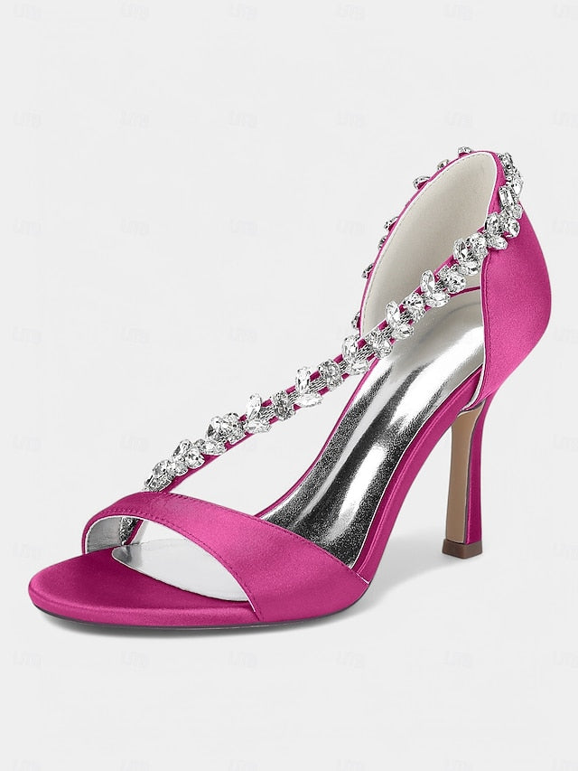 Crystal Heels T-Strap Women's Champagne – with Satin High