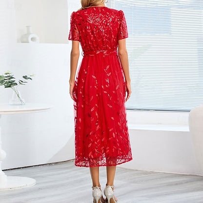 Neck Elegant Bride V Mother Sequin Dress the A-Line of