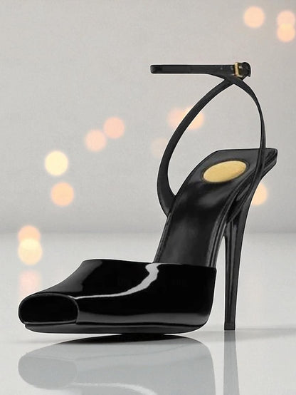 Peep Women's Leather Green Toe - Dark Patent High Heels