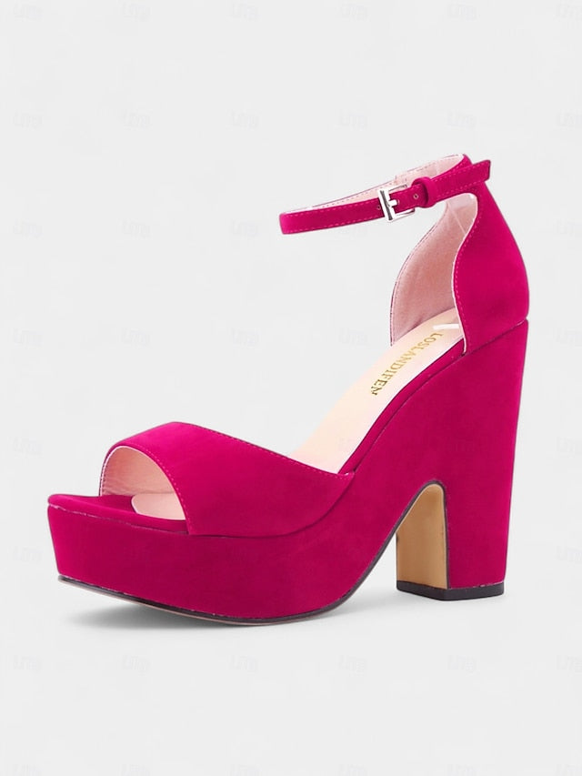 - Nude Suede Chunky Women's Platform Heel Sandals Block