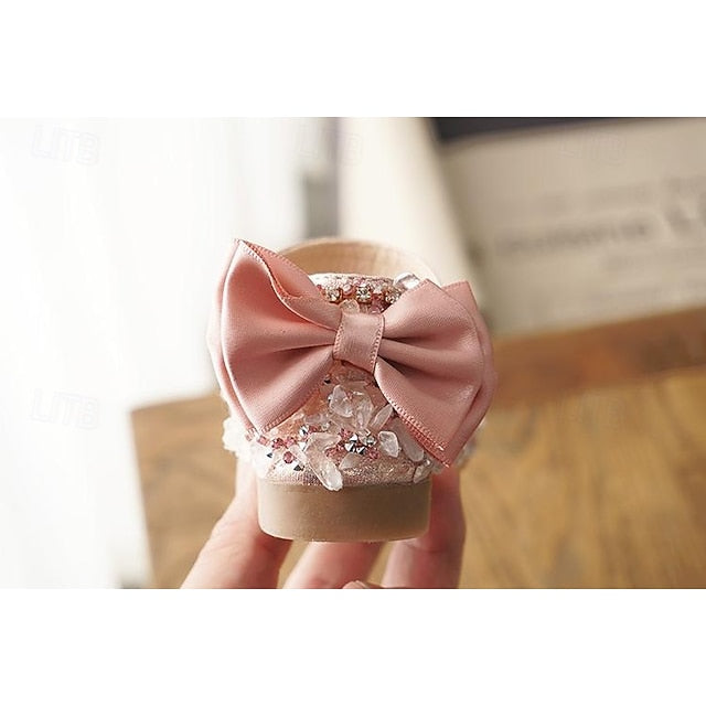 Sparkly Girls' Crystal Bow Shoes Satin and Girl with Flower