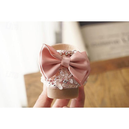 Sparkly Girls' Crystal Bow Shoes Satin and Girl with Flower