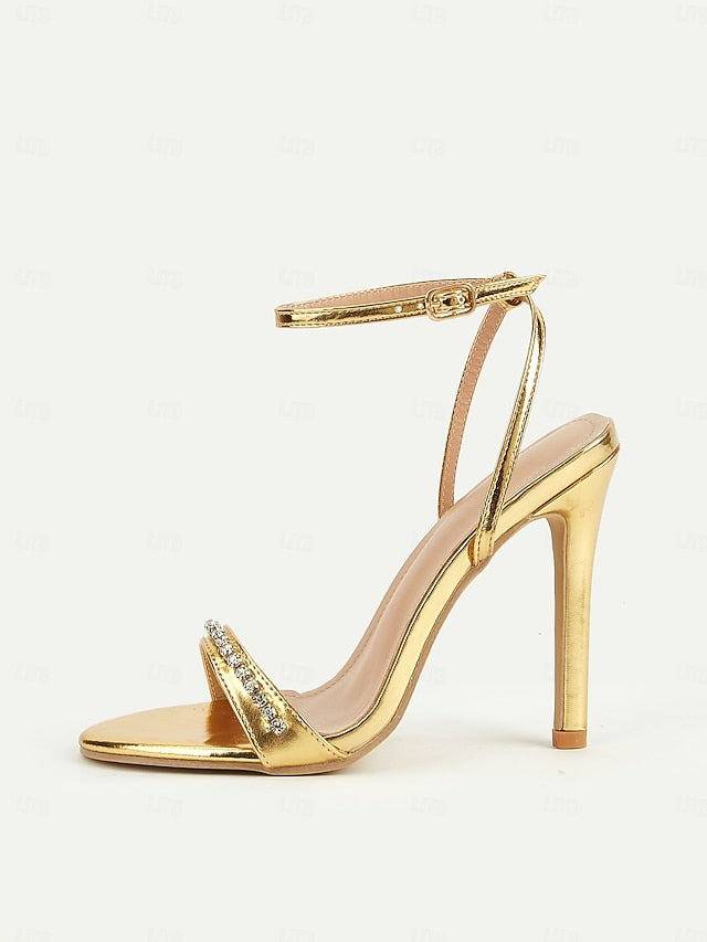 Ankle Heels Metallic Dazzling Women's High Gold Strap –