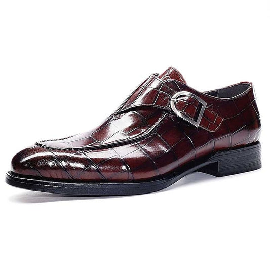 Leather Crocodile Monk Men's Pattern Burgundy Faux Strap