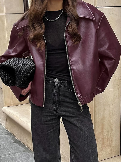 Comfortable Pocket Leather Women's Warm Faux Jacket Zipper