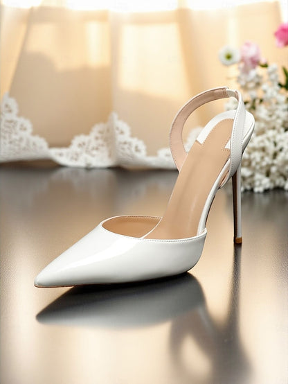 Pearl-Embellished Women's Leather Heels White - Slingback