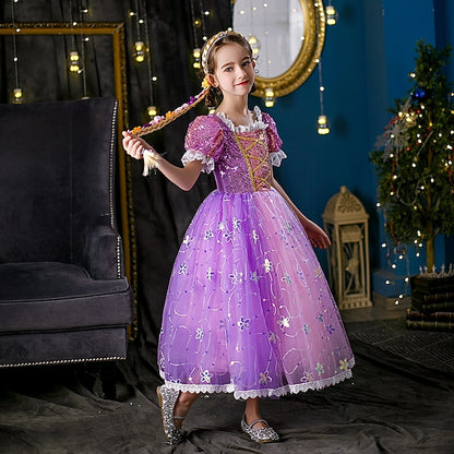 Cosplay Girl Rapunzel Princess Flower Cloak Dress