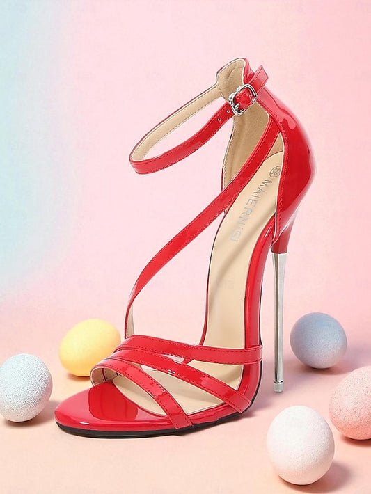 - Sandals Women's Red PU Stiletto High Strappy Heels Patent