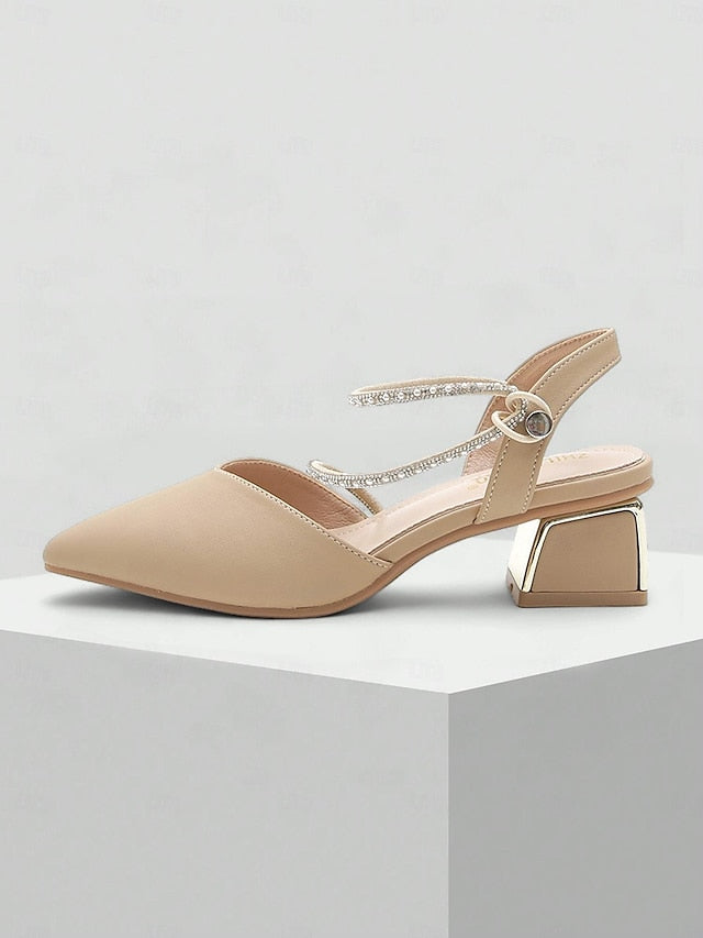 Elegant Pointed with Slingback Women's Heels Toe Rhinestone