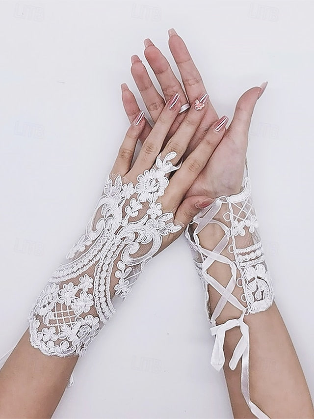 Gloves Vintage Wedding White Fingerless Bridal Lace Elegant –