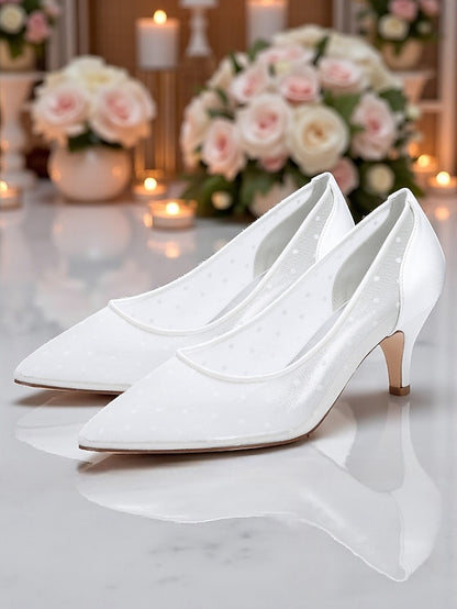 Wedding and Women's Shoes Mesh White Polka with Dot Low