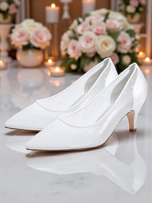 Wedding and Women's Shoes Mesh White Polka with Dot Low