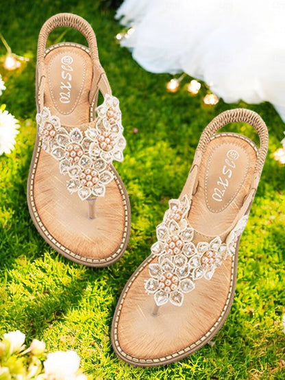 Flat Floral Slip-Ons with Design Comfortable Beaded