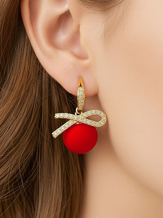 Christmas Rhinestone Pearl Bow Earrings and with Women's