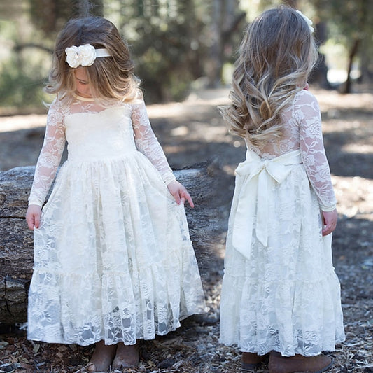 Long Girls' Solid Colored Girl Kids Dress Flower