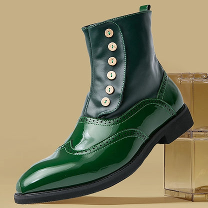 Wingtip Leather Button Vintage Stylish Green Boots - Men's