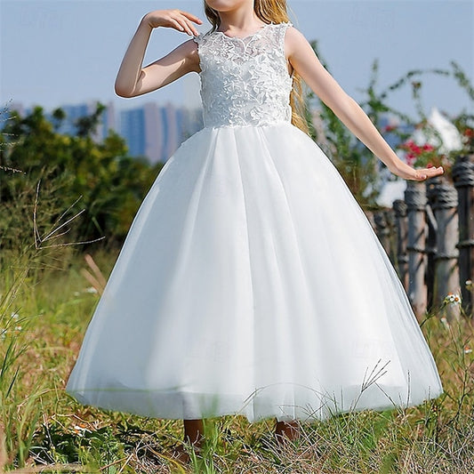 Party Solid Color Dress Girls' Flower Kids Girl