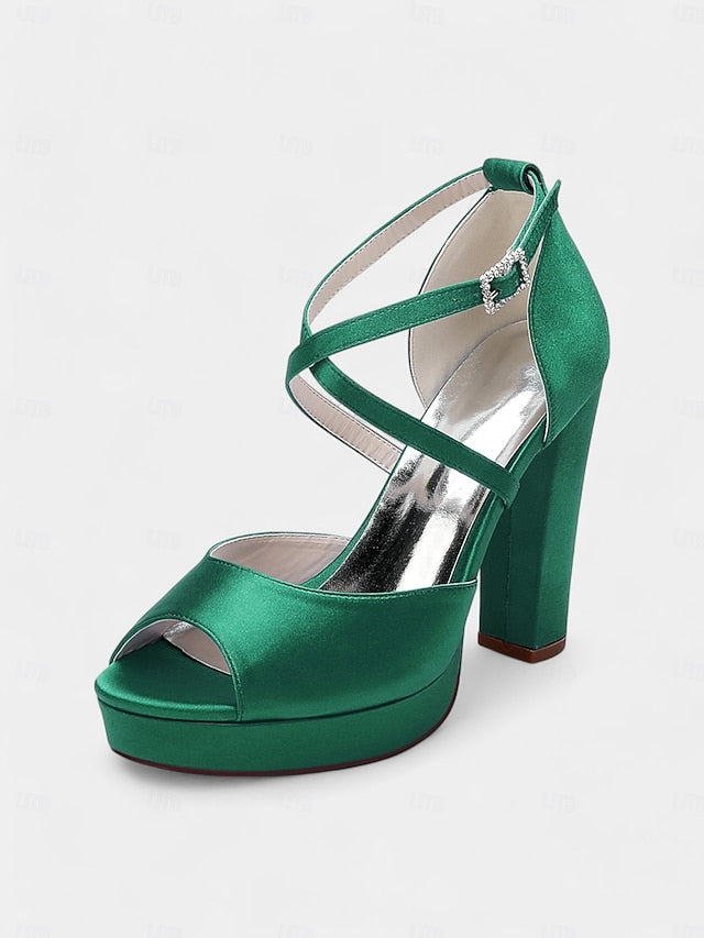 Heel and Women's Peep Platform Sandals High Toe Satin with