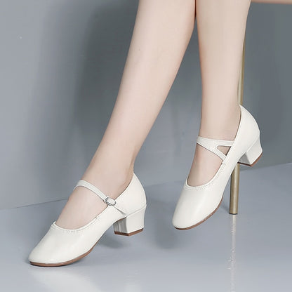 Women's with Low Mary Heel Jane Buckle Dance Gold Shoes