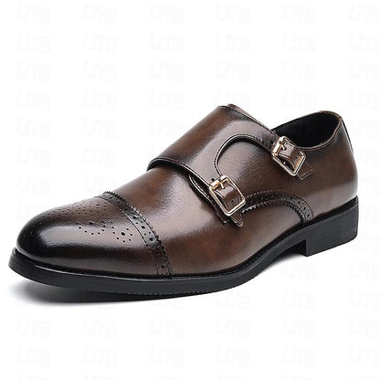 Shoes Men's Double Strap Leather with Faux Brown Monk