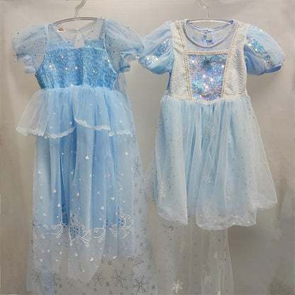 Cloak Dress Frozen Princess Cosplay Elsa Girl Flower