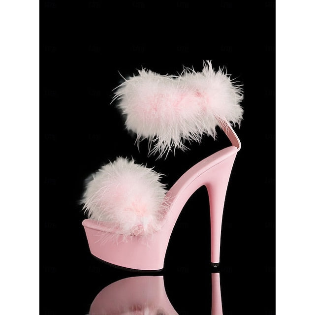 Fluffy Heels –Stylish Pink Platform High with Sandals