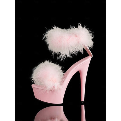 Fluffy Heels –Stylish Pink Platform High with Sandals