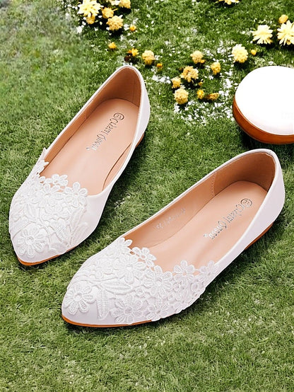 Lace for Flats Elegant Ballet Brides Women's – White