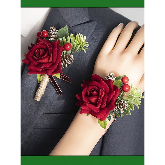 Christmas Rose Red Women's Set and Corsage Boutonniere
