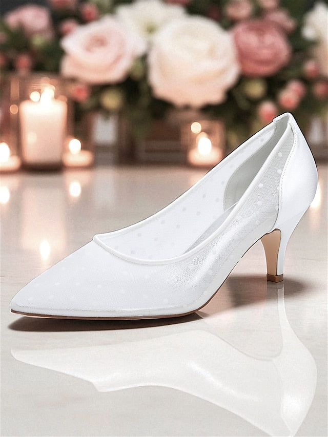 Women's Shoes Mesh White with Low Wedding Polka Dot and
