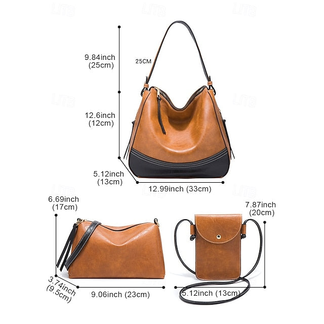 Faux Leather Shoulder 4-Piece Handbag Bag Women's – Set