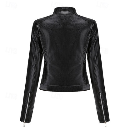 Faux Comfortable Pocket Women's Leather Jacket Zipper
