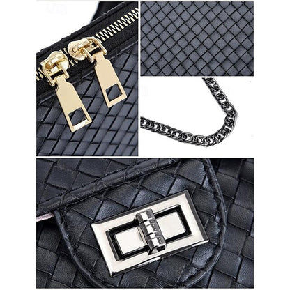 Handbag Set Brown Leather Women's Woven – 3-Piece Faux