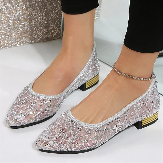 Mesh Silver – Elegant Ballet Flats Women's Sequin