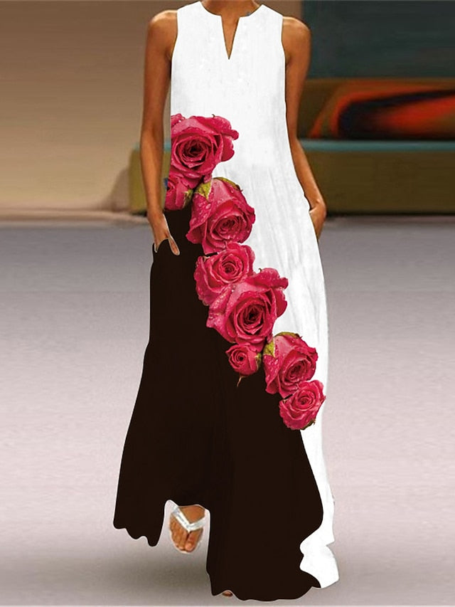 Women's Valentine Dress Tank Dress Floral Butterfly Pocket