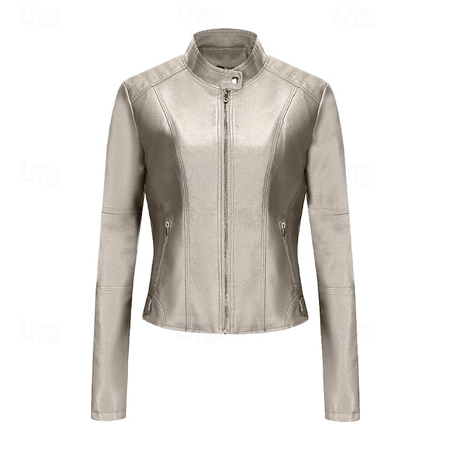 Faux Comfortable Women's Jacket Pocket Zipper Leather