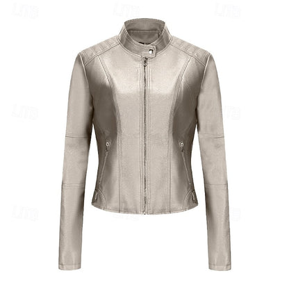 Faux Comfortable Women's Jacket Pocket Zipper Leather