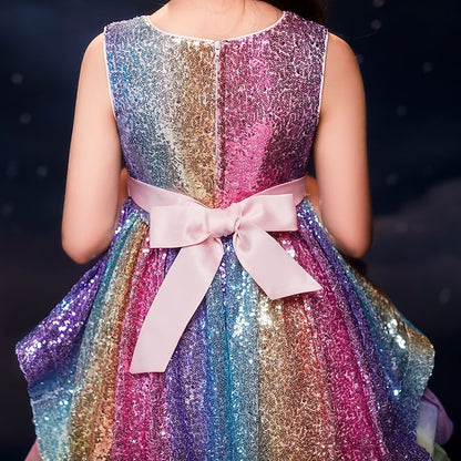 Party Girls' colour Sleeveless Kids Sequin Wedding Dress