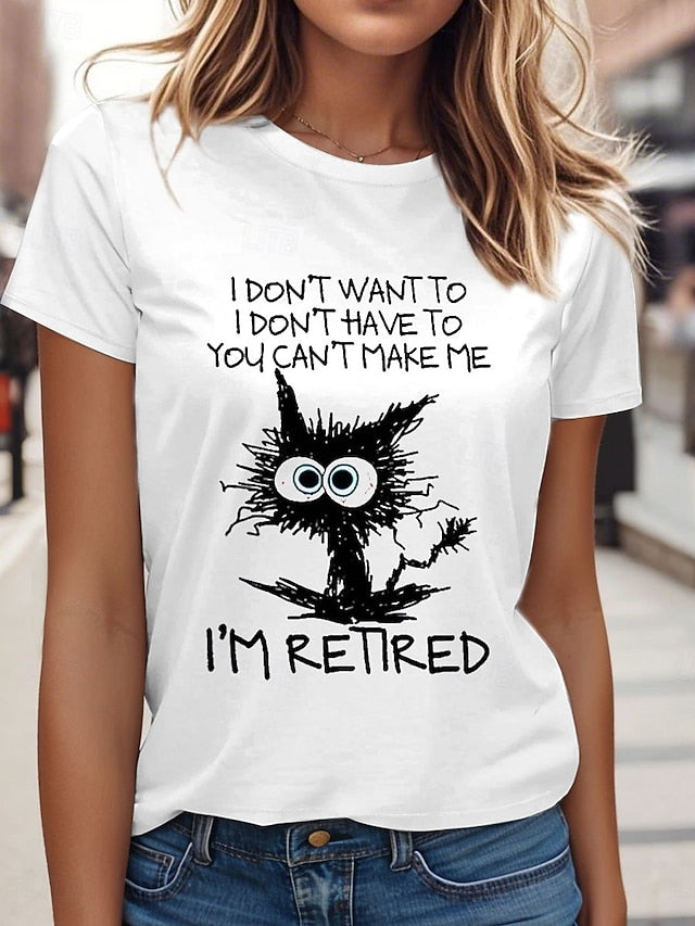Women's T Shirt Retired Graphic Animal Letter Stylish